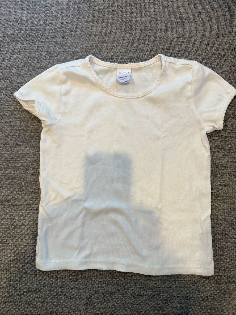 Hanna Andersson solid White Short Sleeve Girls Tee size 6-7 EU 120